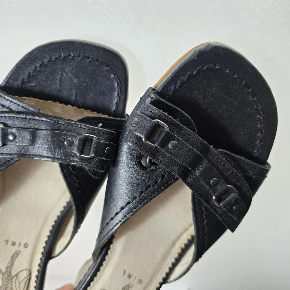 Fly London Gril  Black Wedge slip-on mules Dress Shoes size 39